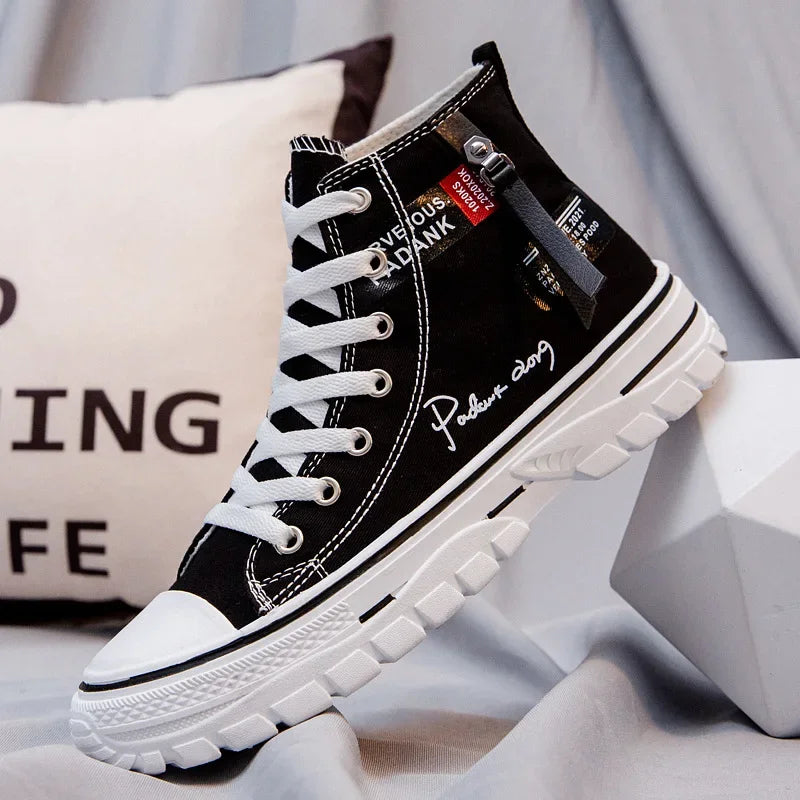 New high top breathable canvas shoes Korean version fashionable men's casual shoes student board shoes