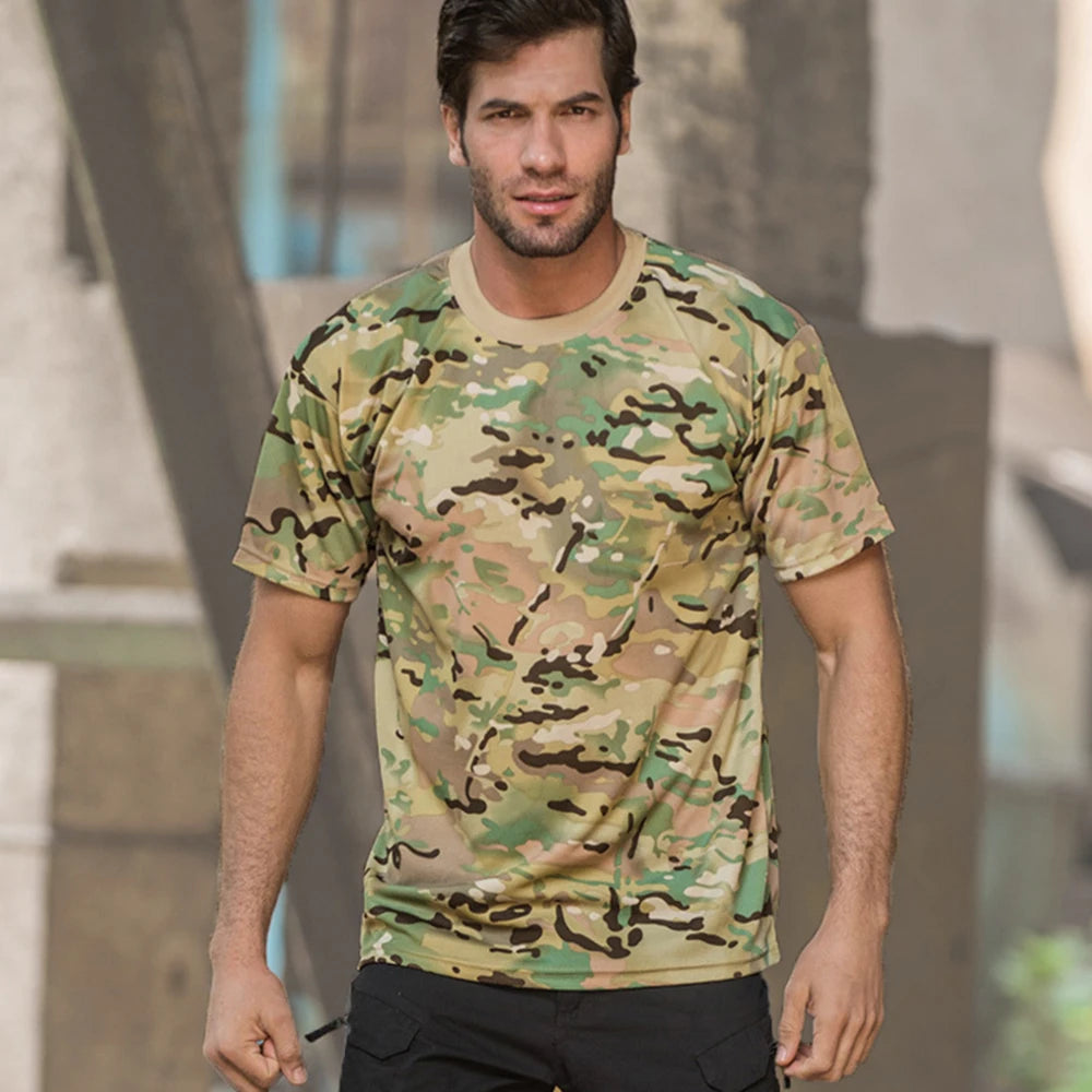 Men Casual Short Sleeve Tactical T Shirts Camouflage T-Shirt Quick Dry Outdoor Gym Top Tees Cargo T Shirt Male Clothing