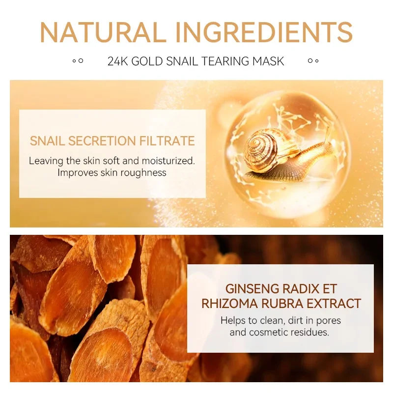 Laikou Peel Off 24K Gold Snail Collagen Mask Reduce Blackheads Deep Cleaning Oil-Control Shrink Pores Hydrating Smooth Face Care