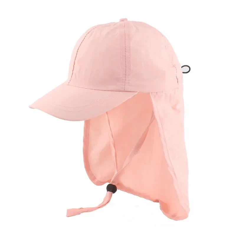 New Quick Dry Kids Sun Hat with Shawl Swim Summer Solid Color Visor Hats for Girls Boys Baseball Cap Adjustable Beach Sun Cap