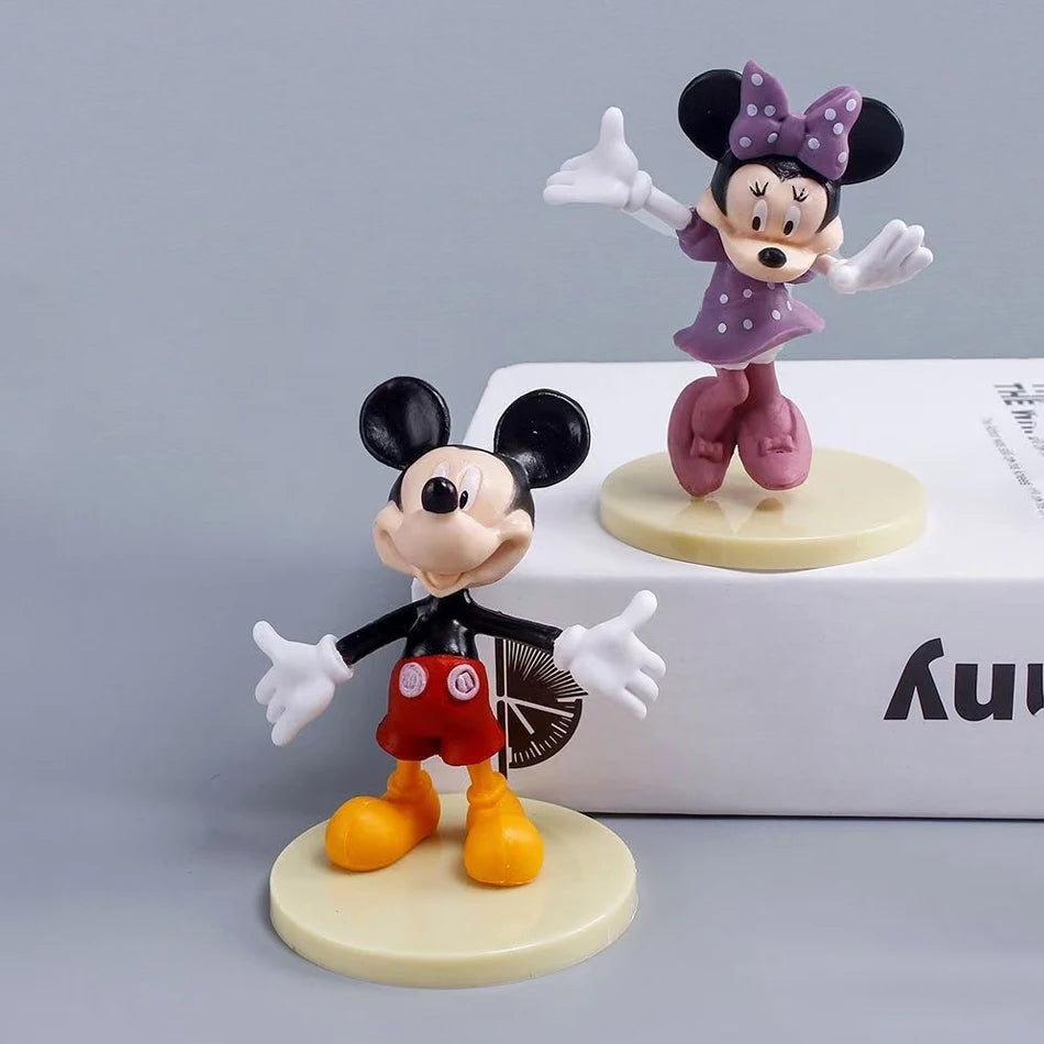 6Pcs/Set Disney Cartoon Action Figure Doll Anime Mickey Mouse Minnie Donald Character Model Toy Car Decoration Kids Xmas Gifts