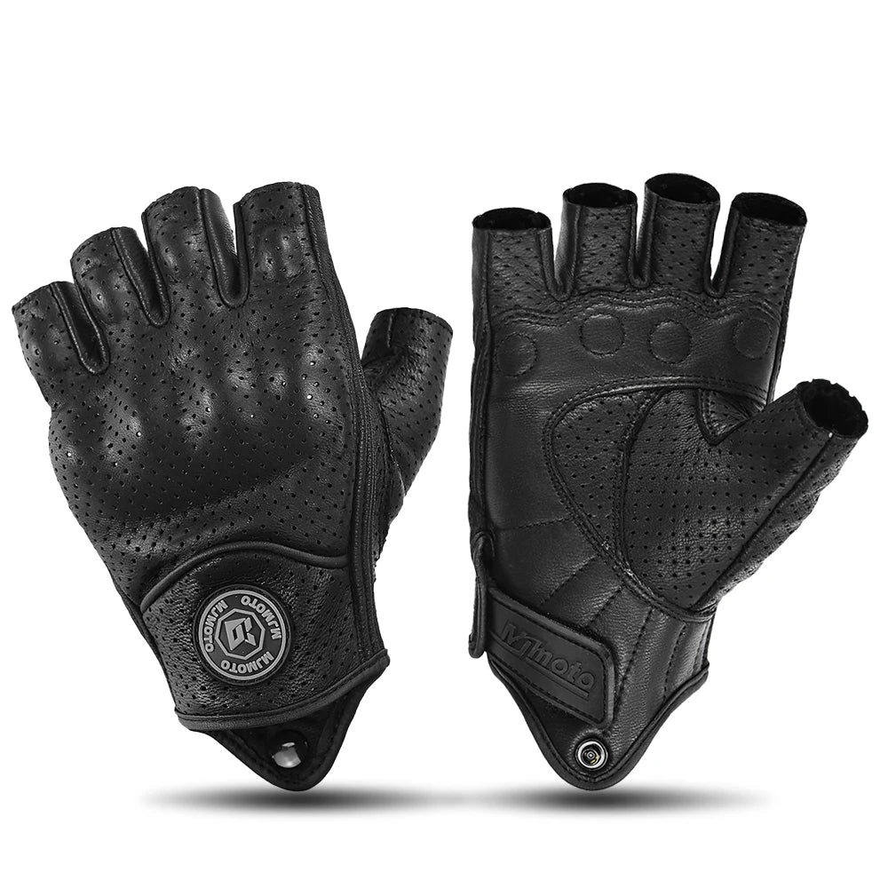 Summer Half Finger Motorcycle Gloves Retro Black Leather Motorbike Racing Gloves Motocross Moto Biker Cycling Fingerless Gloves