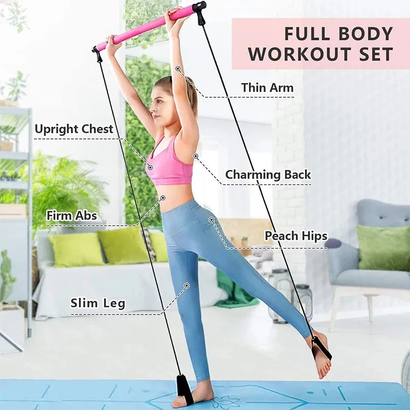 New Portable Yoga Pilates Bar Stick With Resistance Band Home Gym Muscle Toning Fitness Stretching Sports Body Workout Exercise