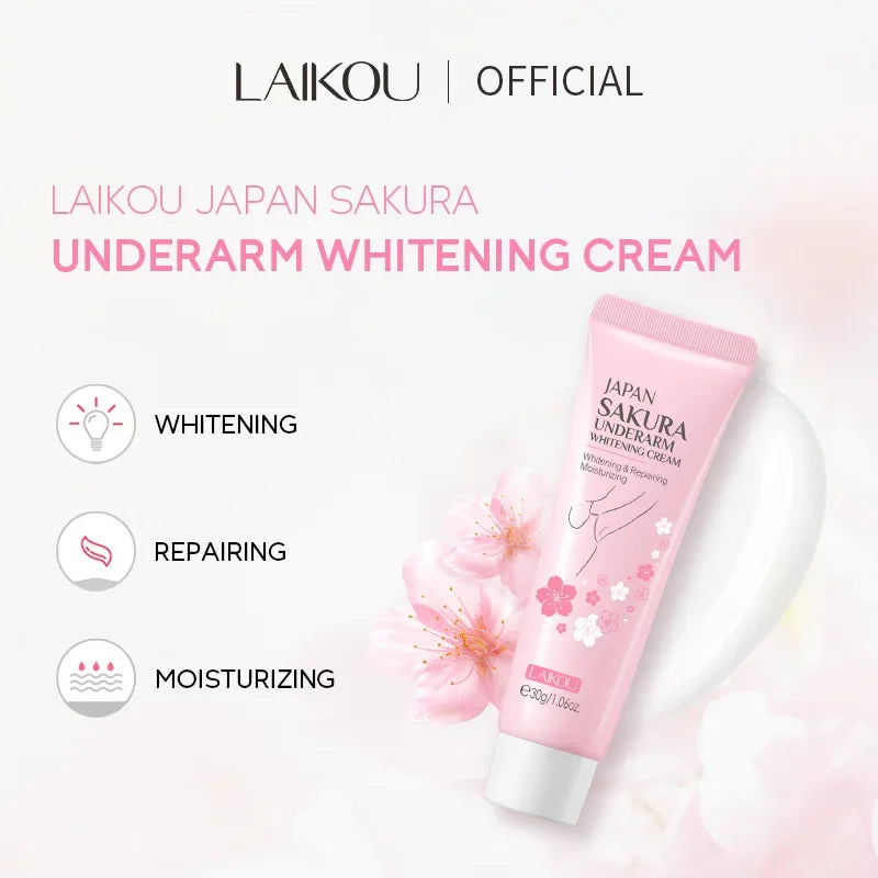 Laikou Sakura Body Whitening Lotion Dark Spot Remover For Underarms Knees Elbows Melanin Bleaching Lightening Cream 30g