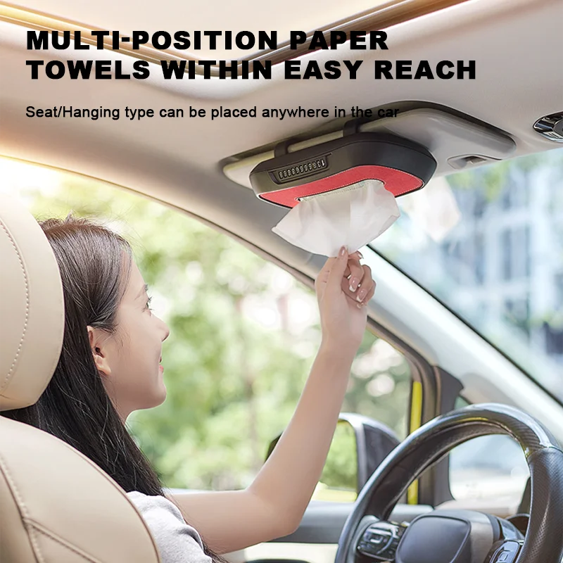 BLALION Car Tissue Box with Temporary Parking Card Sun Visor Backseat Tissue Holder Leather Case Auto Interior Accessories