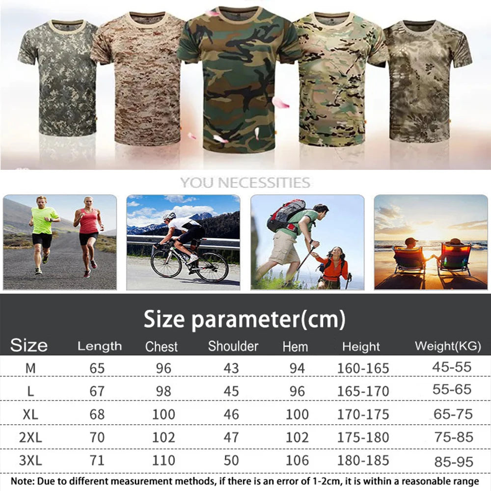 Outdoor Sports Men T-Shirts 3D Camouflage Quick Dry O Neck Short Sleeve Tops Shirt Camo Hiking Hunting T Shirt
