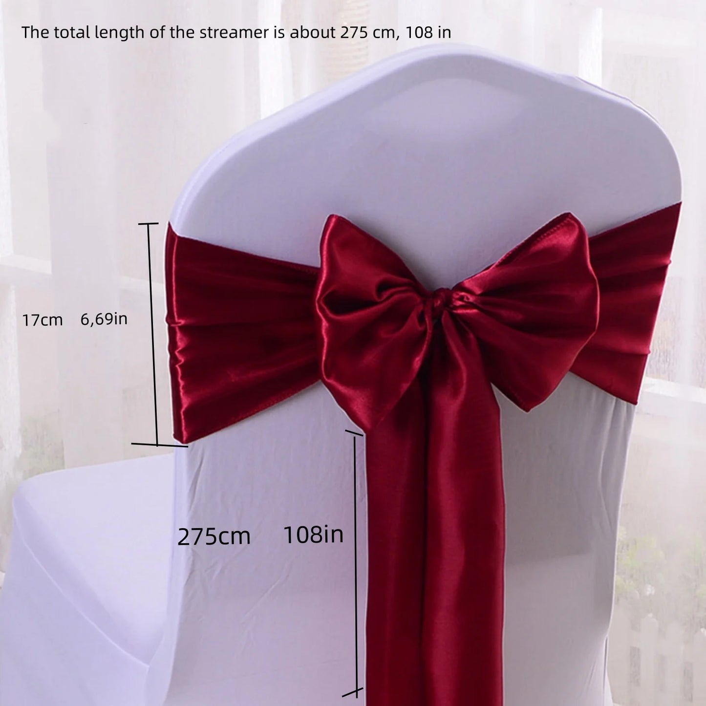 Satin chair waist belt wedding banquet chair bow party decoration adjustable ribbon for table decoration