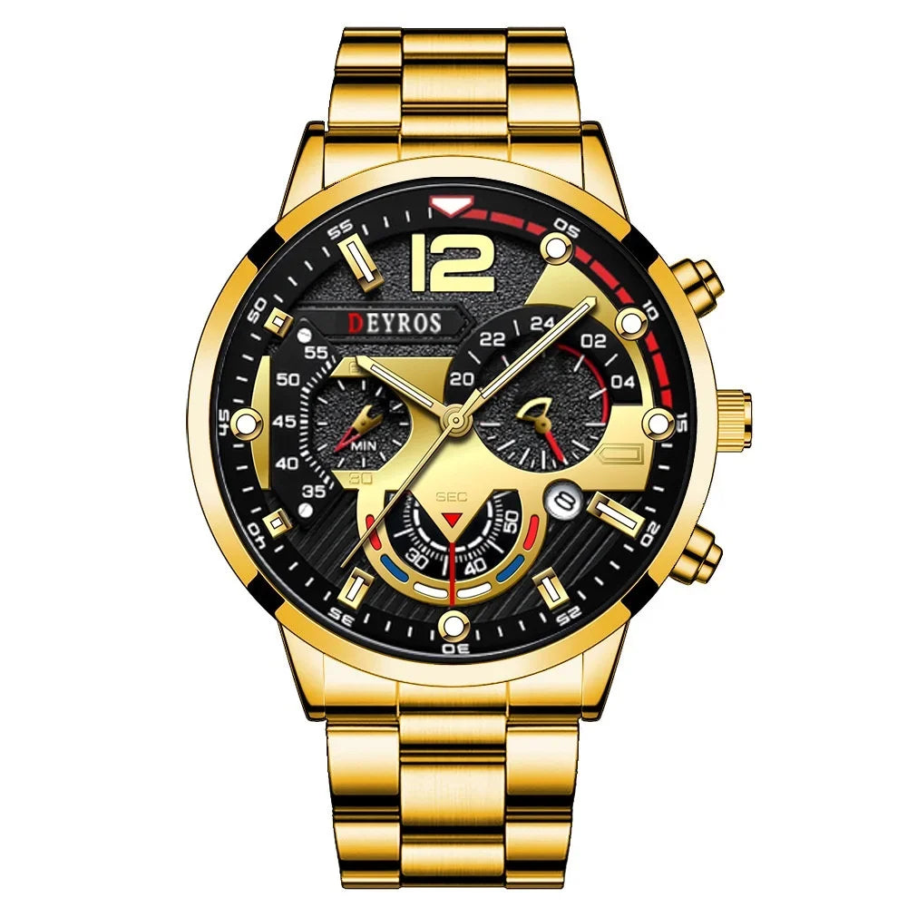 Men Luxury Watches Male Gold Bracelet Stainless Steel Quartz Calendar Watch Business Luminous Clock