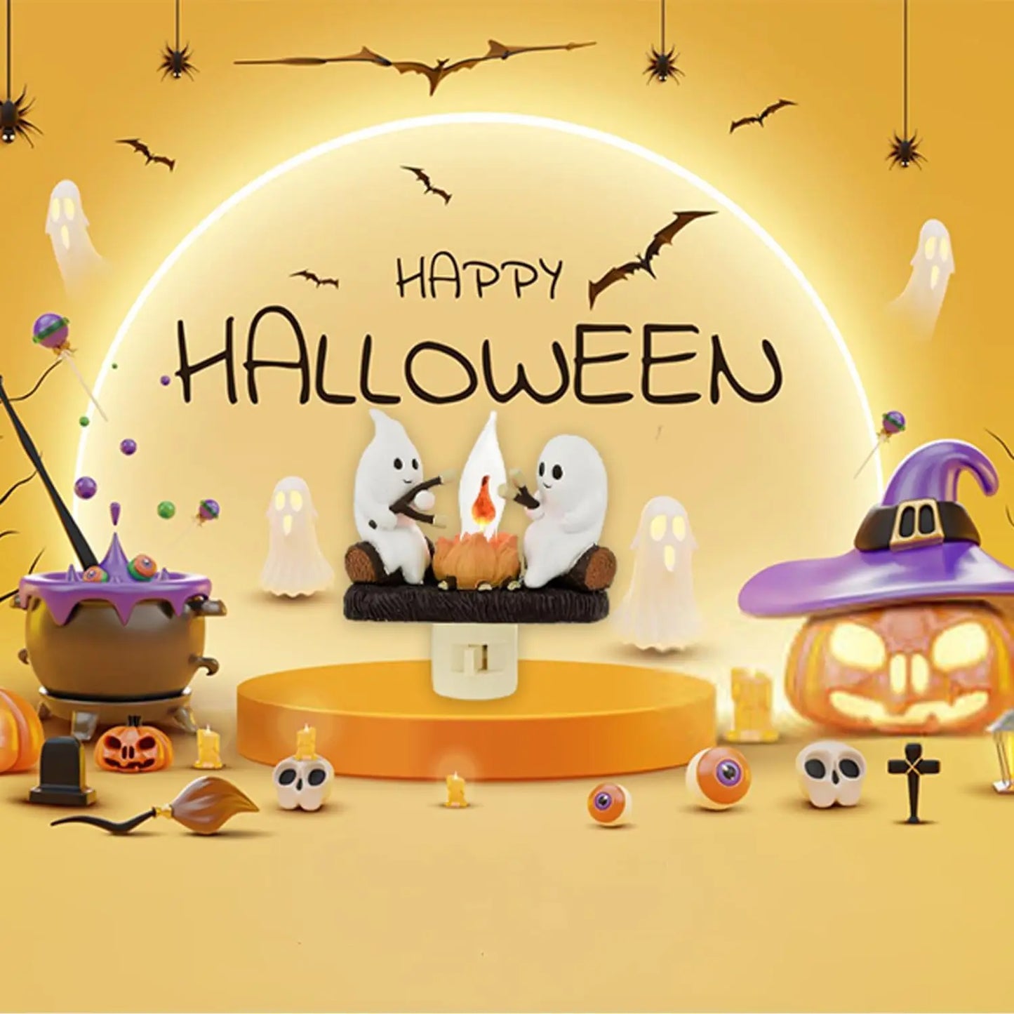 New Fashionable Ghost Campfire Nightlight Ghost Campfire Flickering Plug In Night Light Halloween Ghost Pumpkin Night Light
