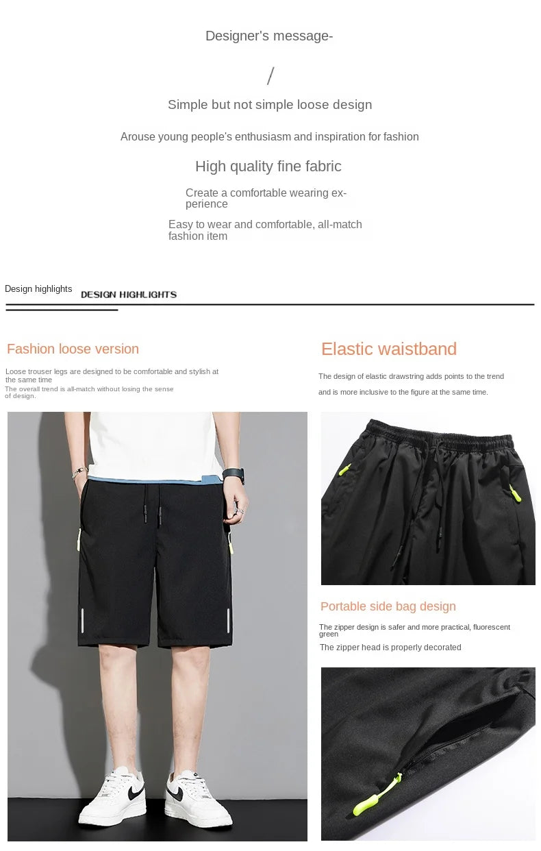 Summer thin style men's shorts reflective vertical strip ice quick-dry stretch casual pants
