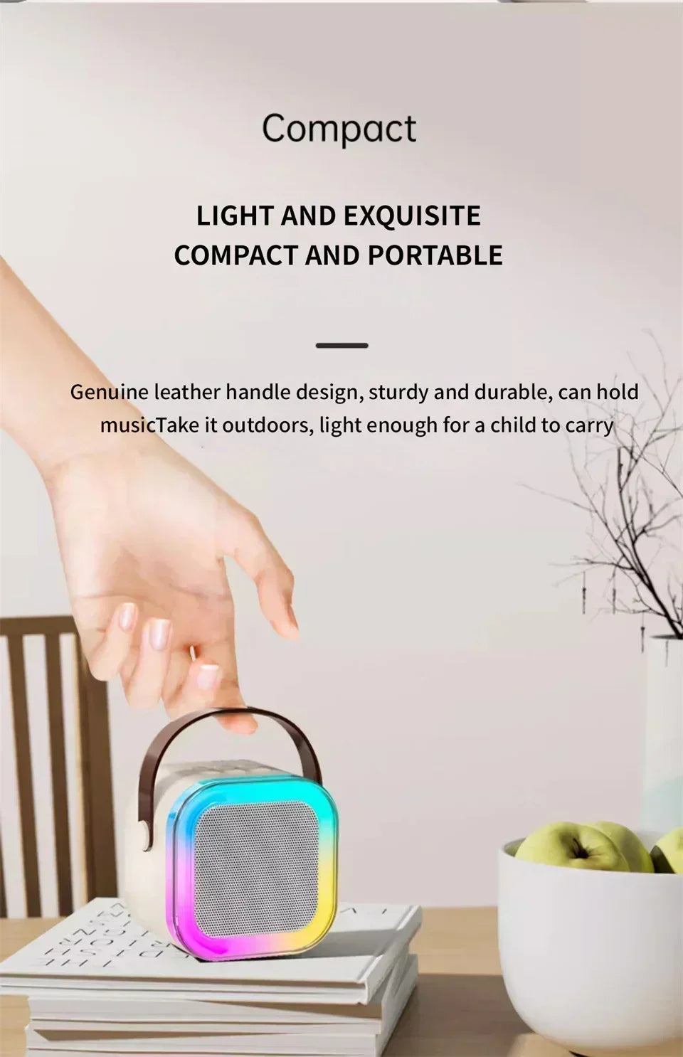 Bluetooth Speaker K12 Portable Karaoke Machine 5.3 PA System With 2 Wireless Microphones Home Family Singing Children's Gifts