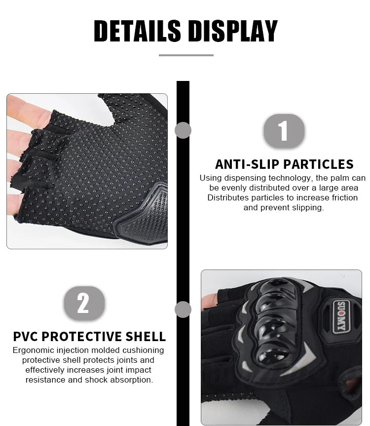 SUOMY Summer Half Finger Motorcycle Gloves Shockproof Non-slip Motocross Racing Fingerless Gloves Moto Biker Cycling Gloves