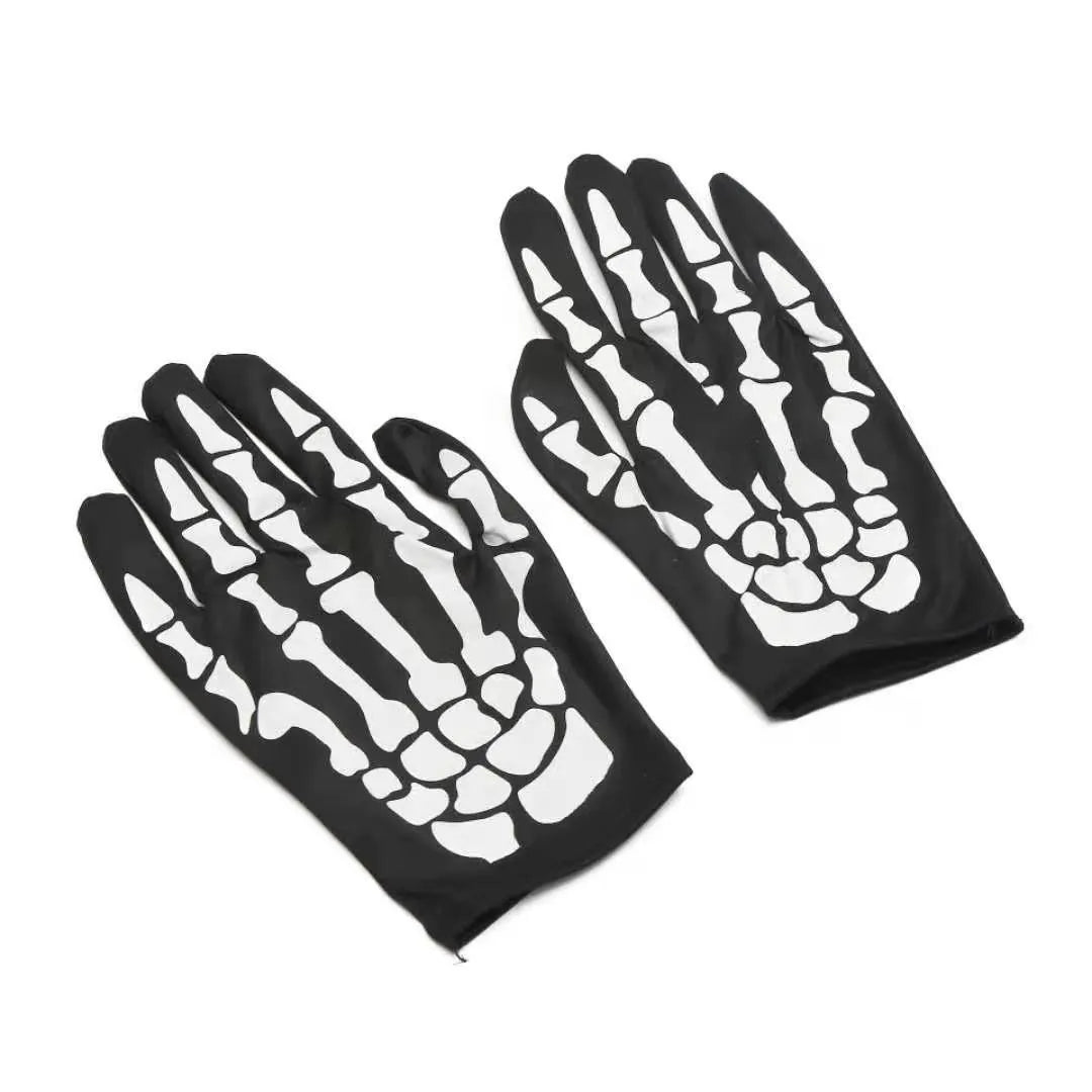 Halloween Skeleton Gloves Unisex Adult Full Finger Short Gloves Women Stretch Cosplay Goth Mittens Party Accessorie