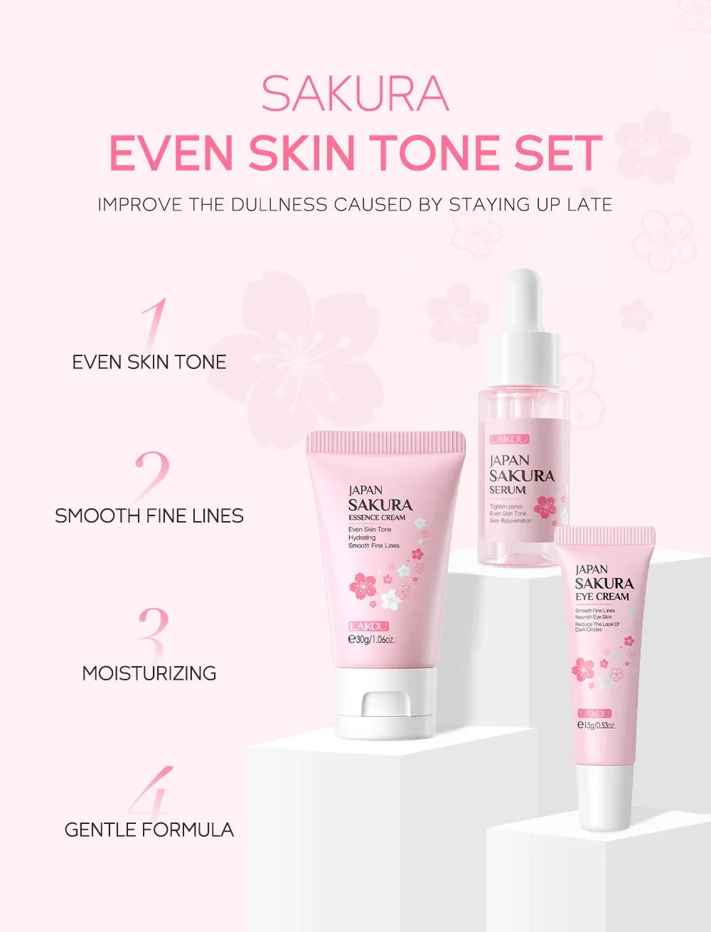 LAIKOU Cherry Blossom Skin Care Set 3-piece Essence Eye Cream Face Cream Skin Care Product Facial Products Kit Skincare Sets