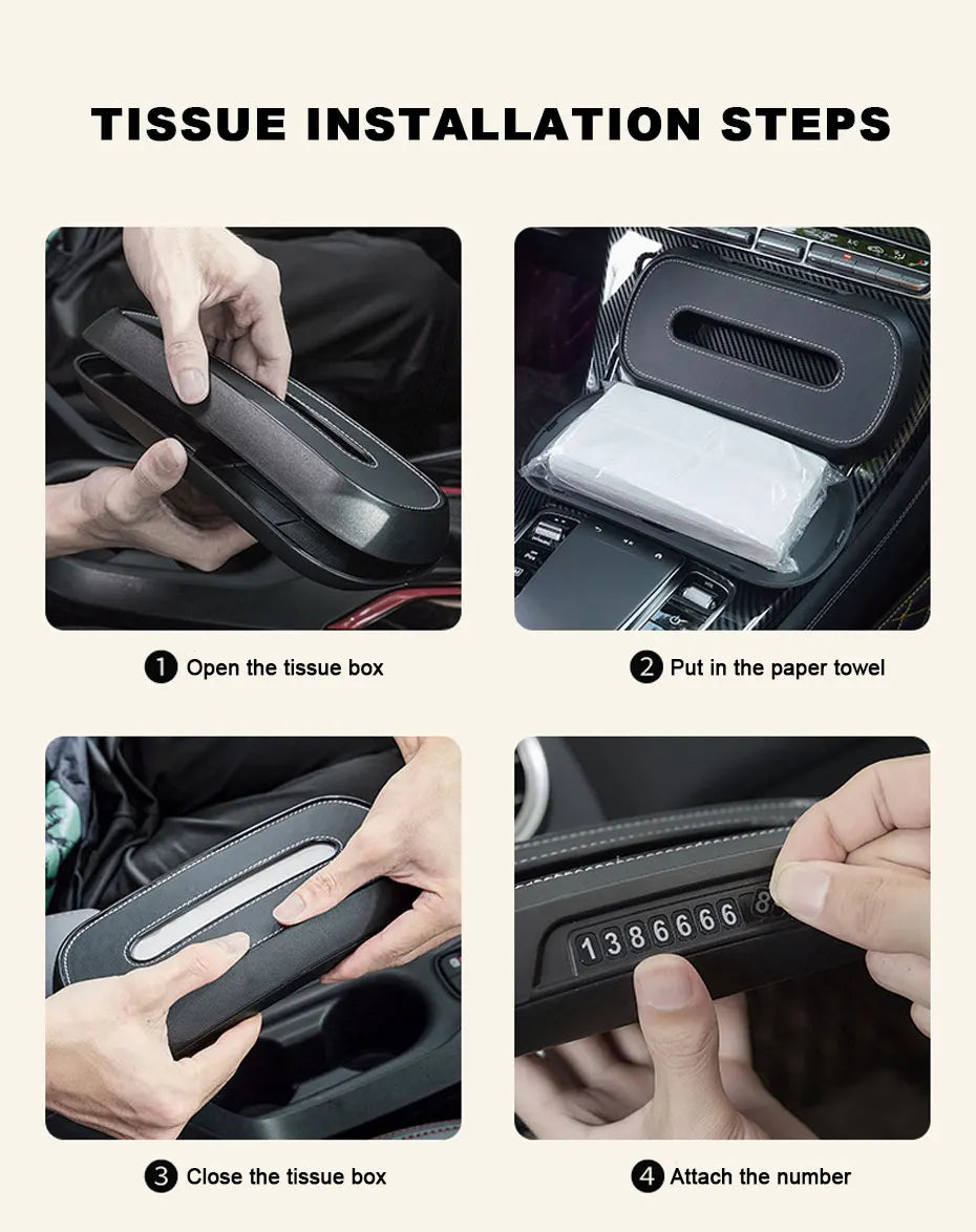 BLALION Car Tissue Box with Temporary Parking Card Sun Visor Backseat Tissue Holder Leather Case Auto Interior Accessories