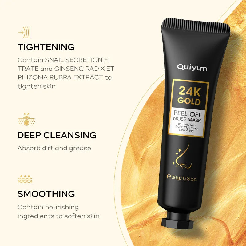 24K Gold Blackhead Remove Mask Peel Nasal Strips Deep Cleansing Shrink Pore Nose Black Head Remove Even Skin Tone 30g