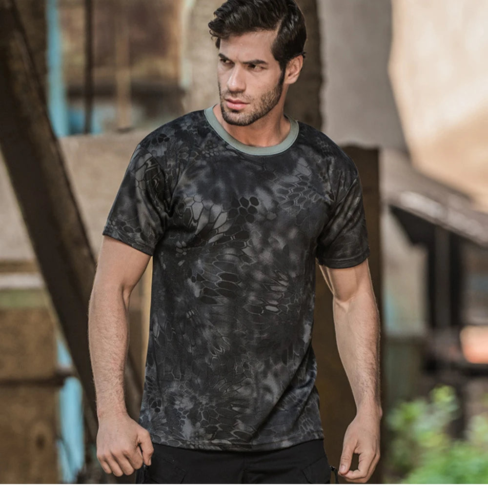 Outdoor Sports Men T-Shirts 3D Camouflage Quick Dry O Neck Short Sleeve Tops Shirt Camo Hiking Hunting T Shirt
