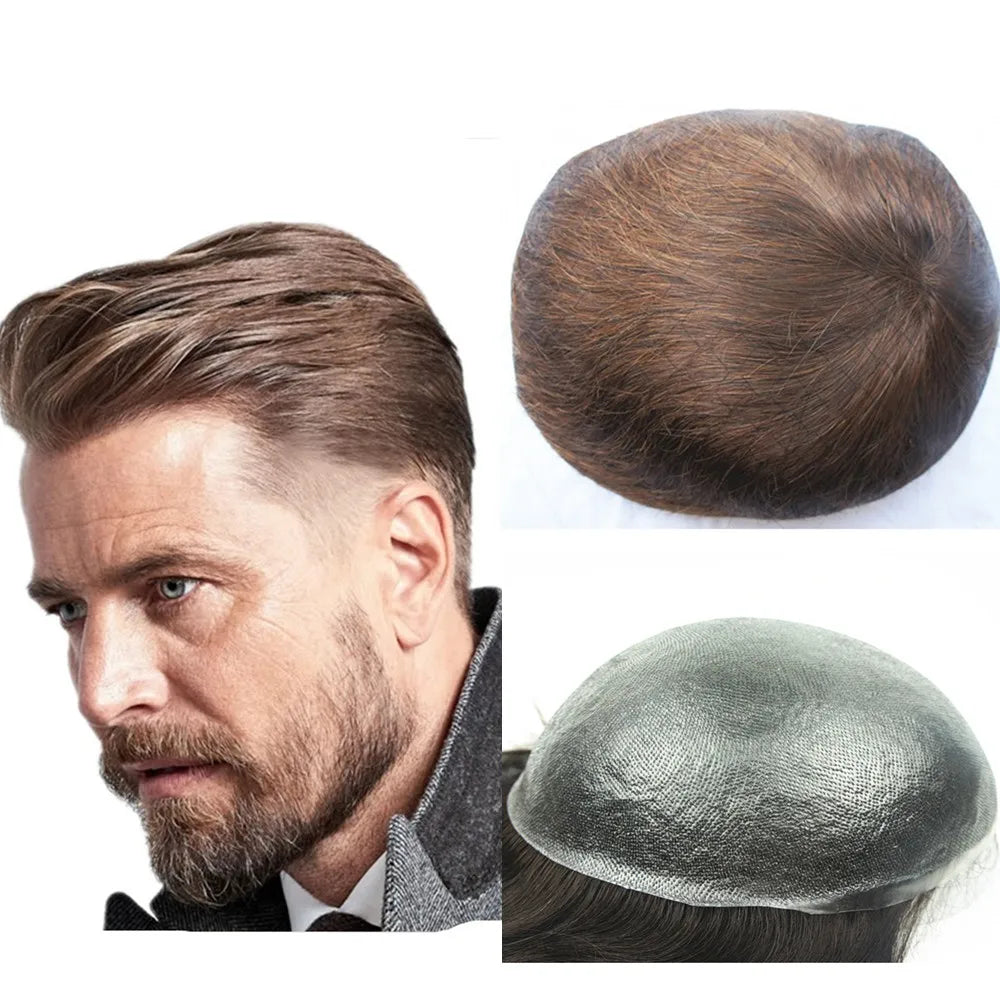 Toupee for Men 0.04mm Thin Skin PU Human Hair Prosthesis and Hair Units Hair Replacement System base 10*8