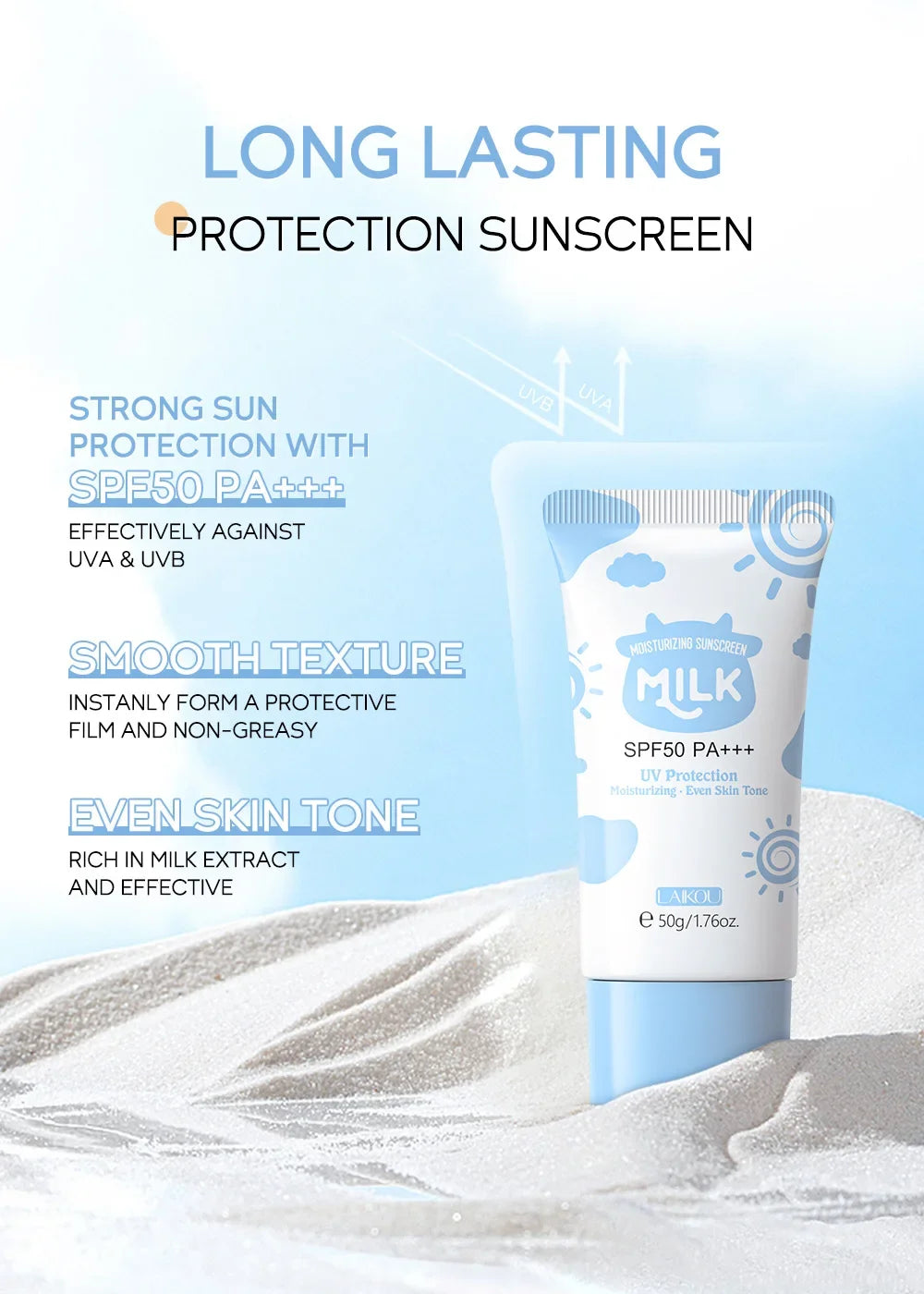 LAIKOU Facial Body Sunscreen Whitening Sun Cream Sunblock Skin Protective Cream Anti-Aging Oil-control Moisturizing SPF50 PA+++