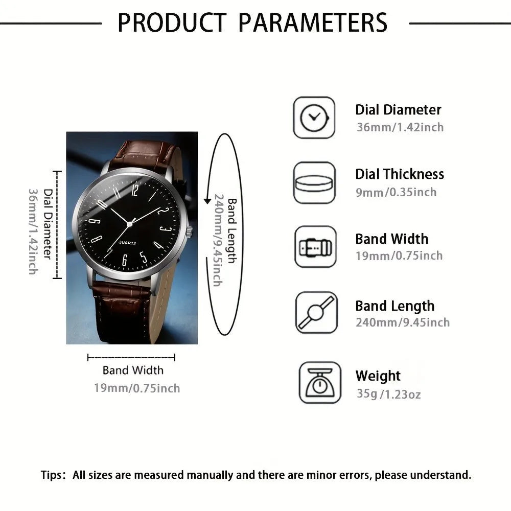 Kegllect Business Men's Watch Vintage Round Pointer Quartz es PU Leather Wrist & Braided Bracelet Gift for Men