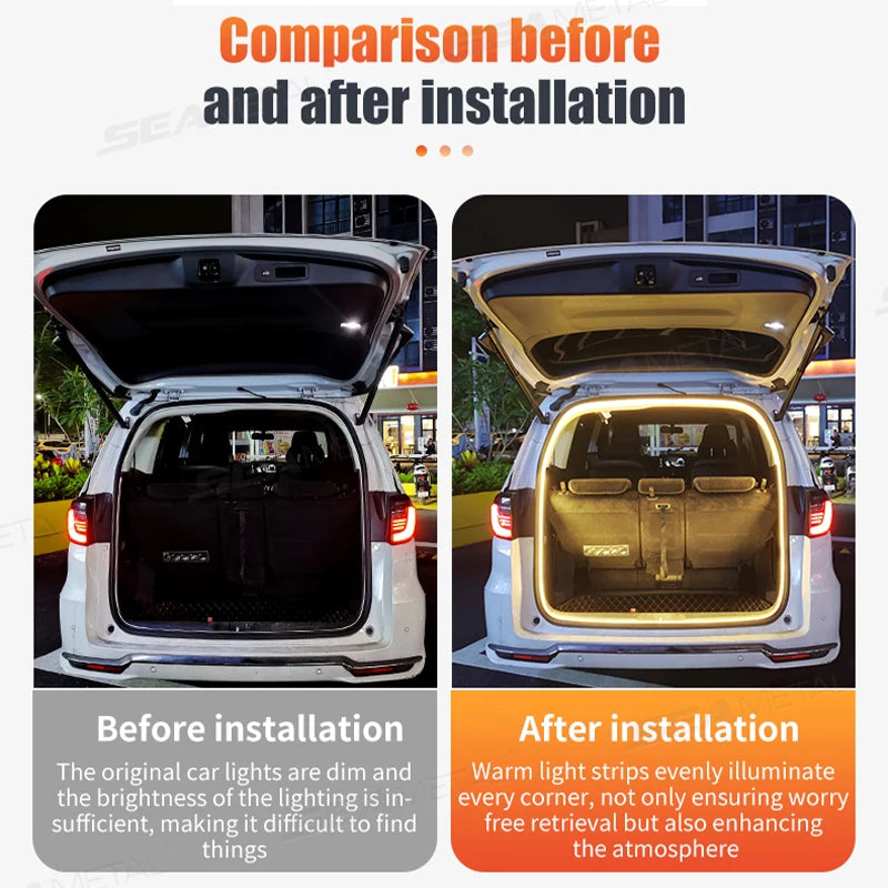 BLALION Car Trunk Dynamic Flowing Light Strip Automatic On/Off Scanning Lamp Flexible Waterproof Light Strip Hidden Installation