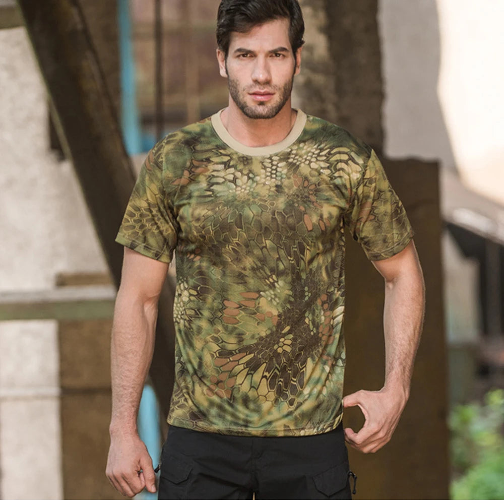 Men Casual Short Sleeve Tactical T Shirts Camouflage T-Shirt Quick Dry Outdoor Gym Top Tees Cargo T Shirt Male Clothing