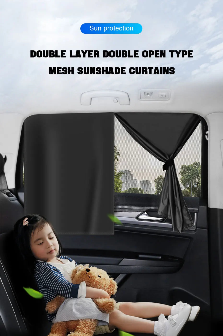 BLALION Double Layer Car Sun Shade Side Window Curtain Uv Protection Mesh Curtains Mesh Sun Shade Cover Magnetic Mosquito Net