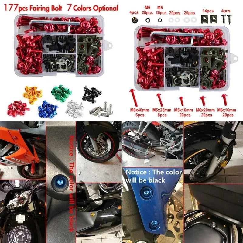 177pcs Motorcycle Windshield Screw Fairing Bolt Kit Car Body Decoration