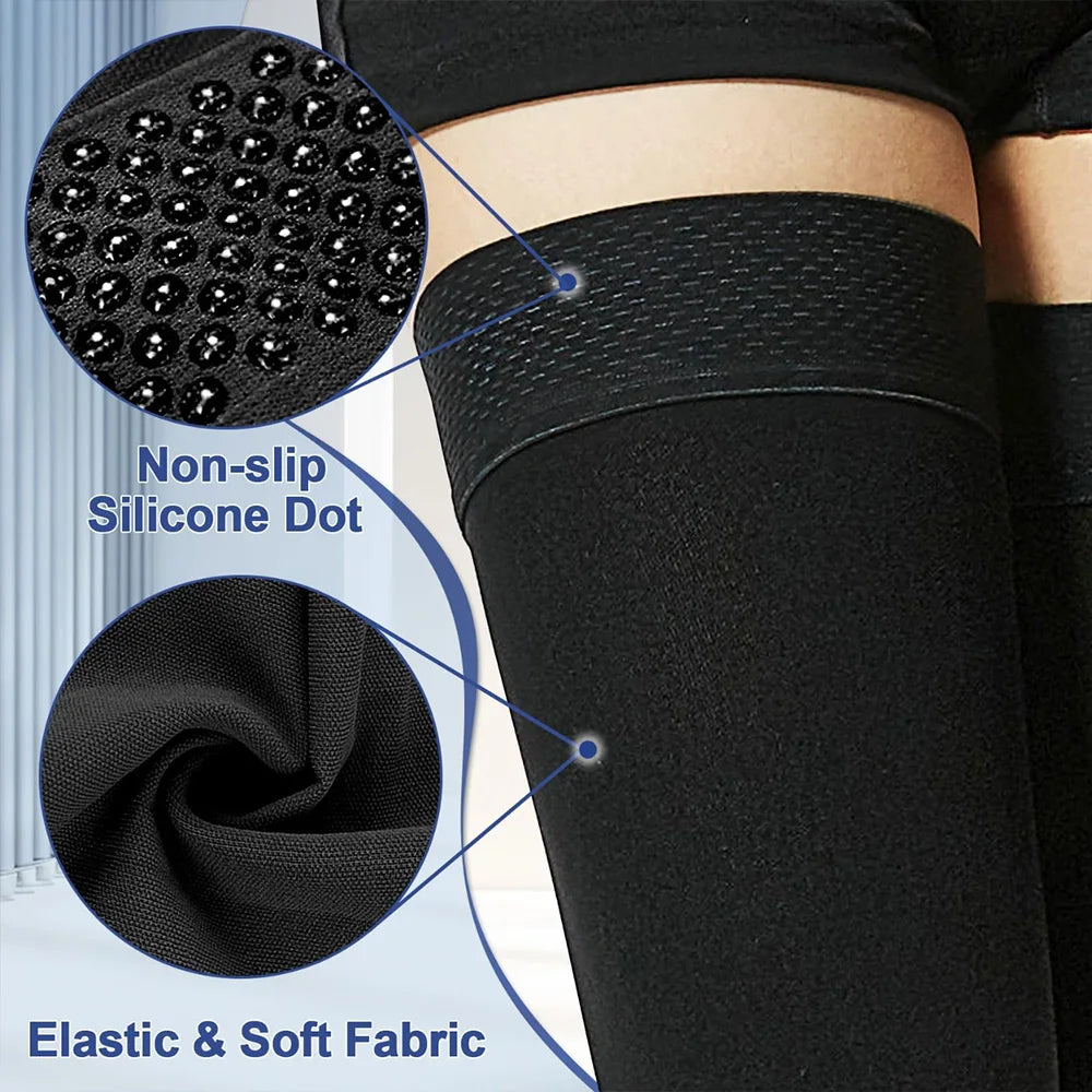 Thigh High Compression Stockings for Women Men, 23-32mmHg Footless Graduated Compression Socks with Silicone Band, Support Sock