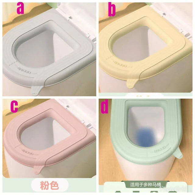 Household Waterproof Thickened Toilet Seat with Handle, Soft Toilet Silicone Seat Covers, Bathroom Comfortable Toilet Seat Pad