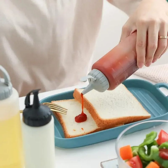 Squeeze Bottles for Sauces with Twist Caps, Refillable Condiment Squeeze Bottle(350ml) - For Oil, Soy Sauce, Ketchup, Mustard, Vinegar