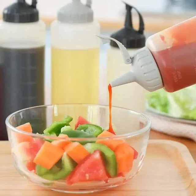 Squeeze Bottles for Sauces with Twist Caps, Refillable Condiment Squeeze Bottle(350ml) - For Oil, Soy Sauce, Ketchup, Mustard, Vinegar