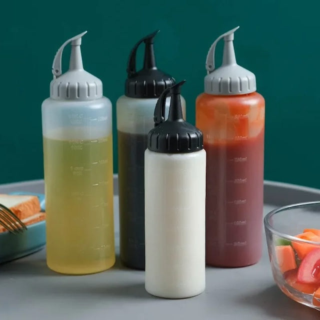 Squeeze Bottles for Sauces with Twist Caps, Refillable Condiment Squeeze Bottle(350ml) - For Oil, Soy Sauce, Ketchup, Mustard, Vinegar