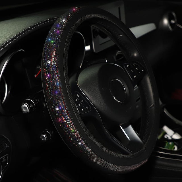 Crystal Steering Antislip Cover, General Steering Wheel Cover, Colorful Gilded car Steering Wheel Cover for Vehicles