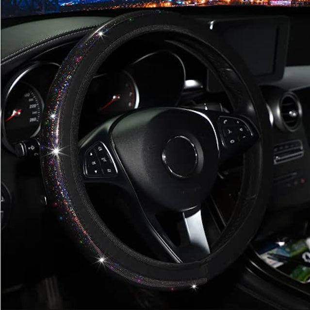 Crystal Steering Antislip Cover, General Steering Wheel Cover, Colorful Gilded car Steering Wheel Cover for Vehicles
