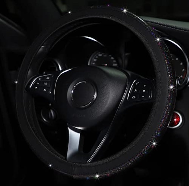 Crystal Steering Antislip Cover, General Steering Wheel Cover, Colorful Gilded car Steering Wheel Cover for Vehicles