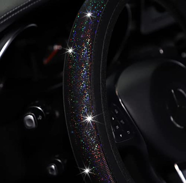 Crystal Steering Antislip Cover, General Steering Wheel Cover, Colorful Gilded car Steering Wheel Cover for Vehicles
