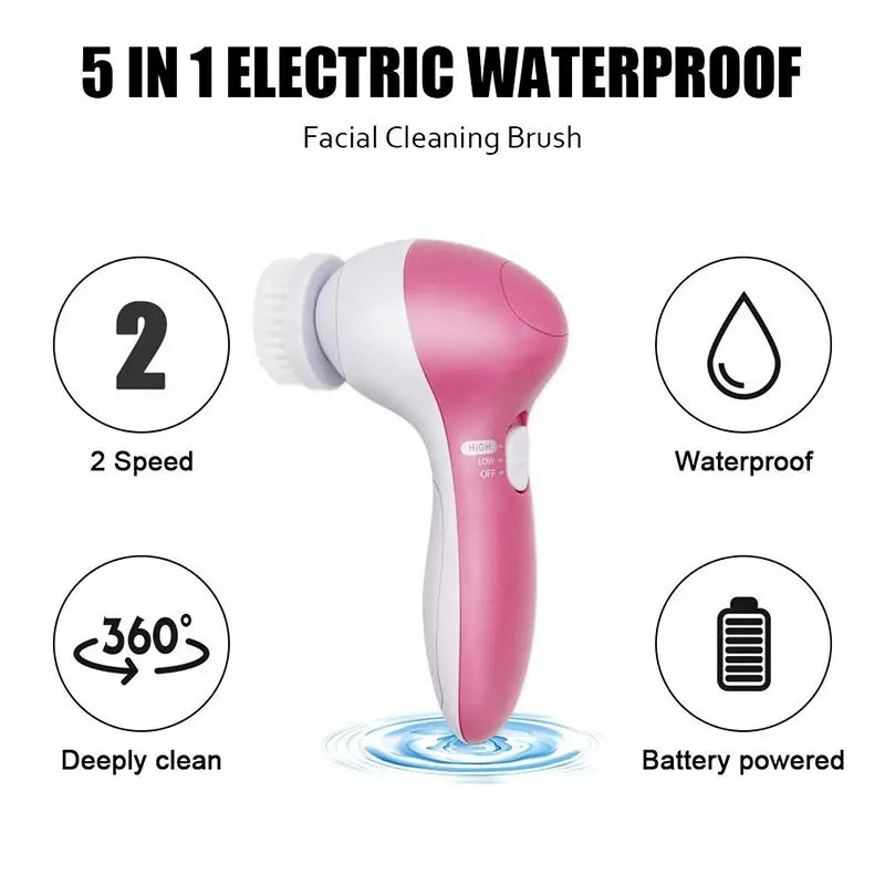Facial Massager 5 In 1 Pore Cleaner Body Massager, Replaceable Head Brush Beauty Tool, Electric Face Cleansing Brush, Facial Brush Deep Cleaning