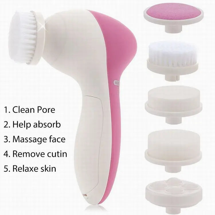 Facial Massager 5 In 1 Pore Cleaner Body Massager, Replaceable Head Brush Beauty Tool, Electric Face Cleansing Brush, Facial Brush Deep Cleaning