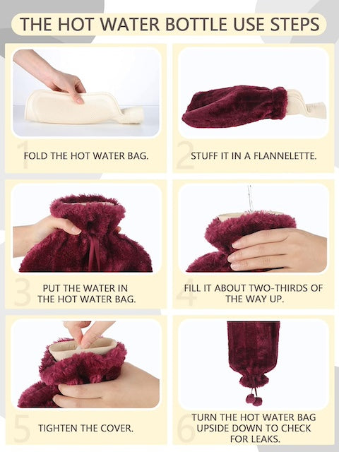 Hot Water Bottles With Faux Fleece Cover, Soft Flannelette Hot Water Bottle Cover for Neck Shoulder Pain Relief