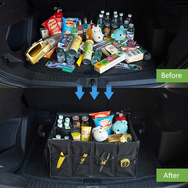 Large Capacity High Quality Car Boot Organizer with Compartments, Black Collapsible Travel Car Boot Tidy Box