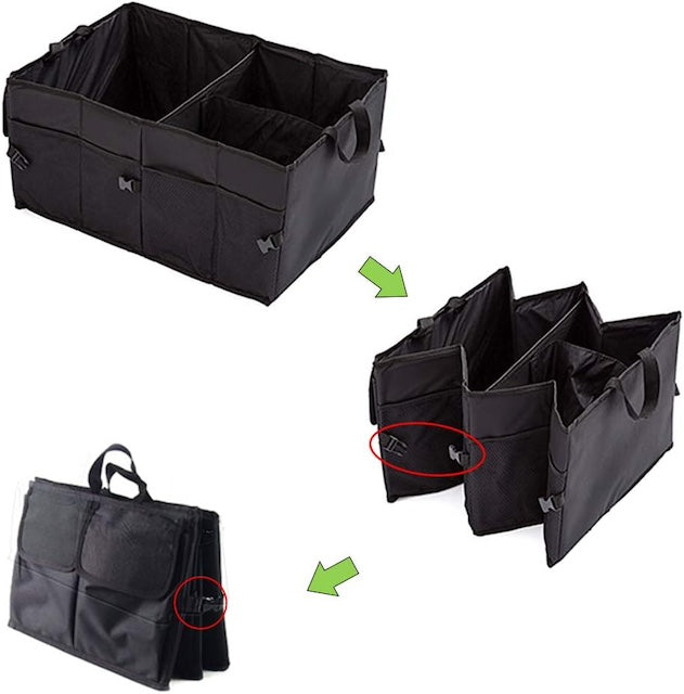 Large Capacity High Quality Car Boot Organizer with Compartments, Black Collapsible Travel Car Boot Tidy Box