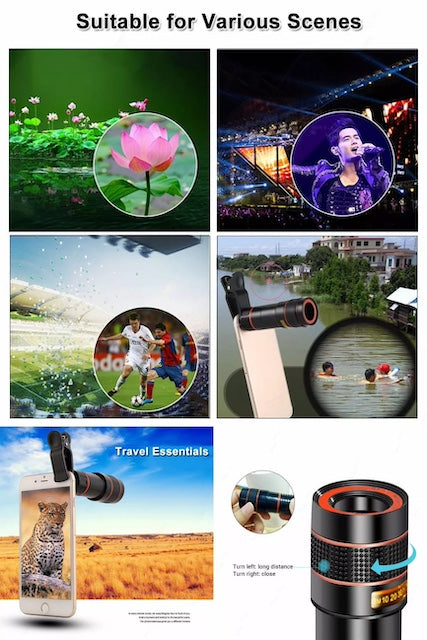 Phone Telescope, Camera Lens Telescope for Phones, Wide Angle Lens and Macro Lens, Fisheye Lens Phone Telescope - Compatible with Most Phones