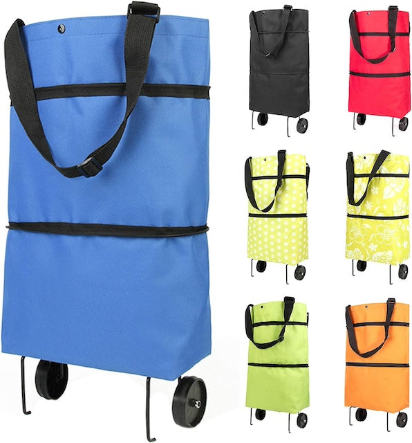 Foldable Shopping Carts for Groceries with Wheels, Waterproof Large Folding Expandable Shopping Bag, Collapsible Washable Cart Grocery Bags