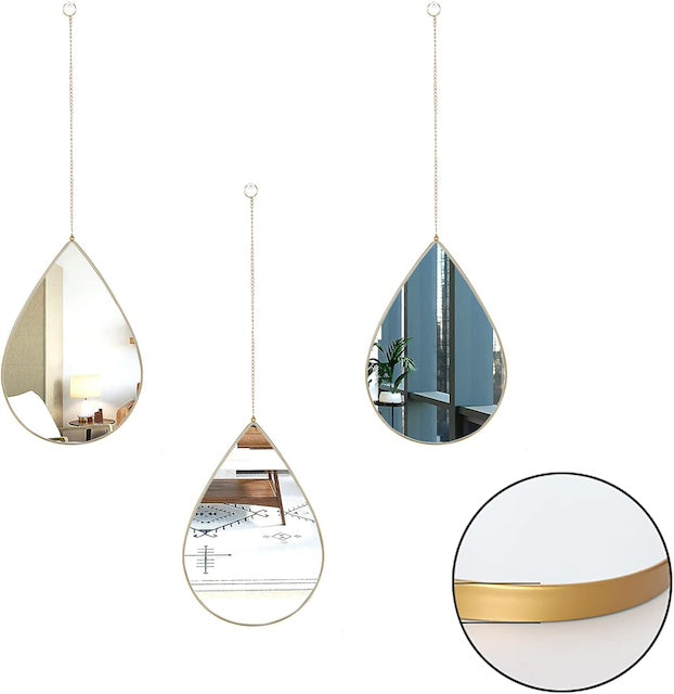 3 in 1 Tear Drop wall mirrors, Teardrop Mirror Wall Decor, Elegant Wall Mirrors Decorative Art(25 cm Diameter)