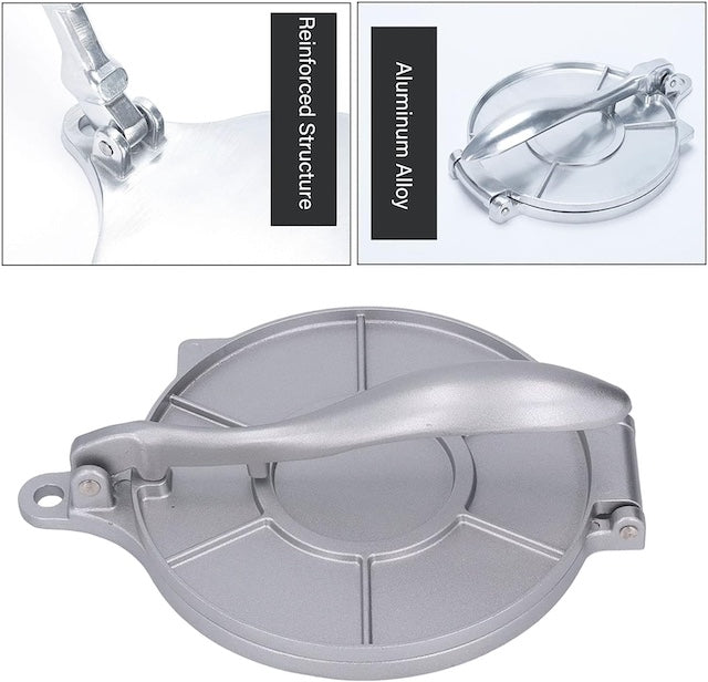 Tortilla Maker Press Heavy Aluminium Meat Press Dough Press Foldable Gadgets Bakeware Kitchen Accessories Pie Tools - Silver