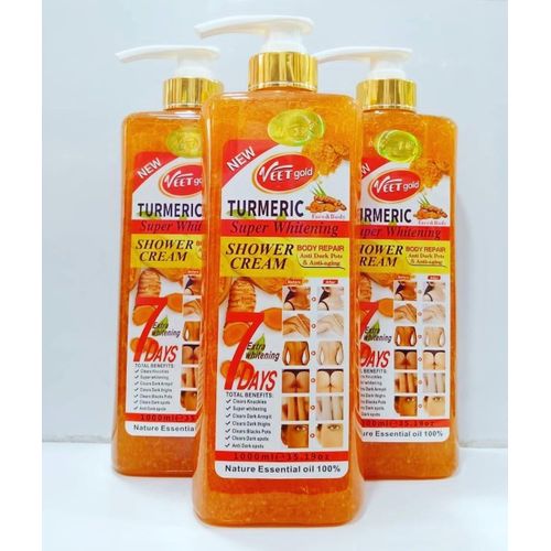 Veet Gold Turmeric Super Whitening Shower Gel – 1,000 ml Brightening Body Wash for Dark Spots & Even Skin Tone