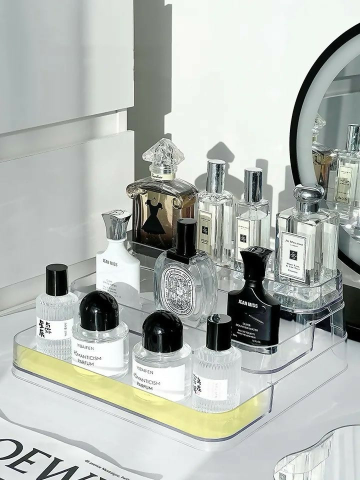 Acrylic Display Shelf Vanity Perfume Holder Organizer 3 Tiers Clear Display Risers Stand Plastic Figures Cupcake Storage Rack