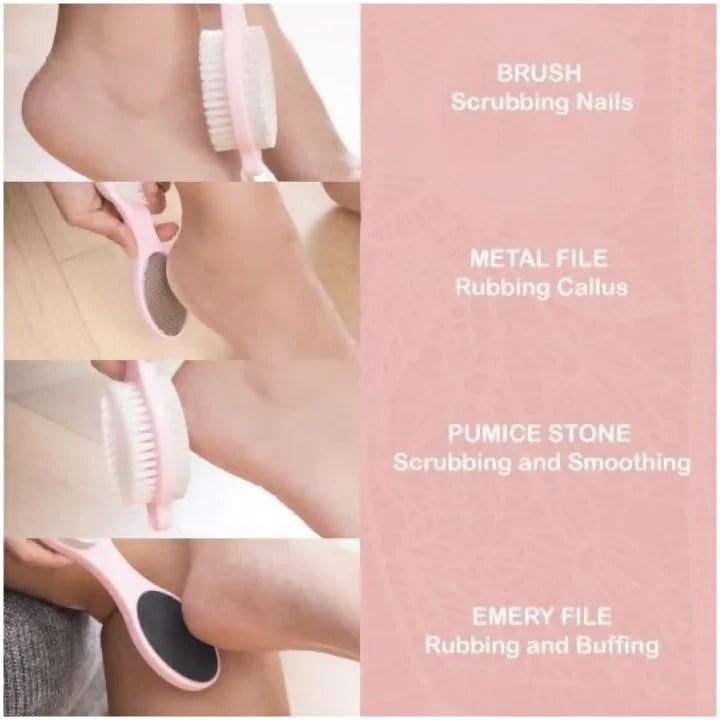 2 Pcs - 4 In 1 Foot Scraper Pedicure Tool, Scrubber Brush, Pumice Stone ,File