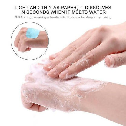 Mini Portable Disposable Paper Soap Flakes, Water Soluble Hand Washing Bath Scented Paper Soap for Outdoor, Camping, Hiking , 50 Pieces Per Box